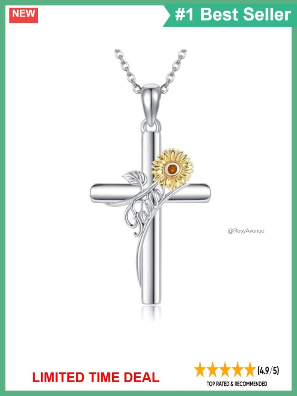 Sterling Silver Mustard Seed Cross Necklace Faith Sunflower Pendant